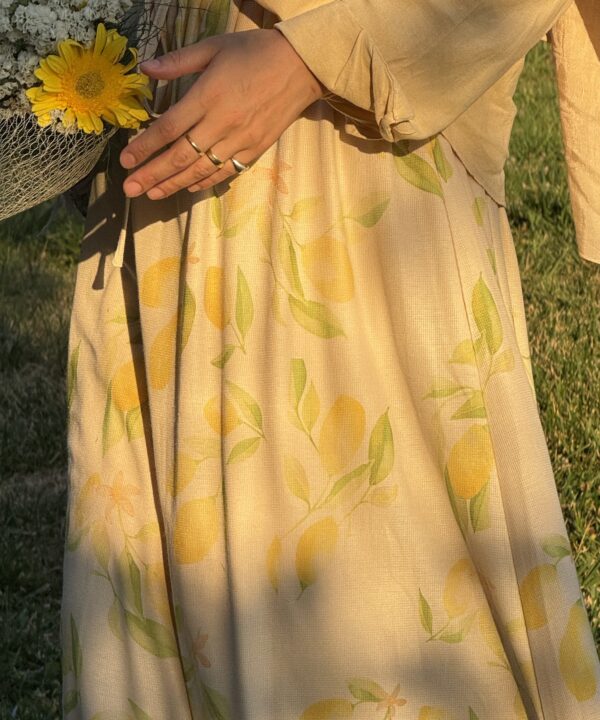 Limon Desenli Maksi Etek