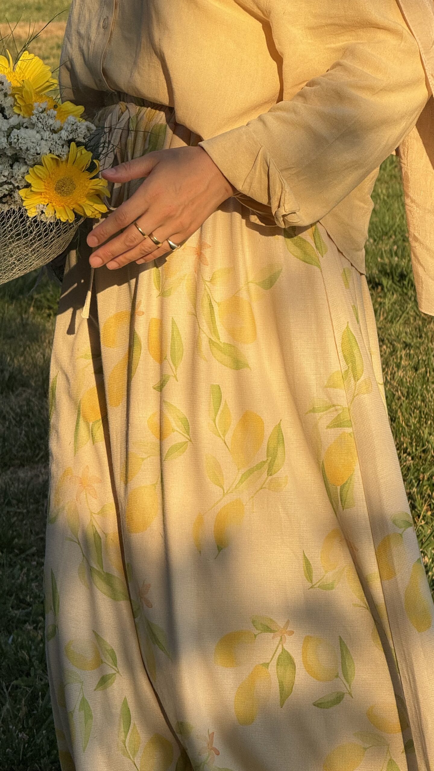 Limon Desenli Maksi Etek