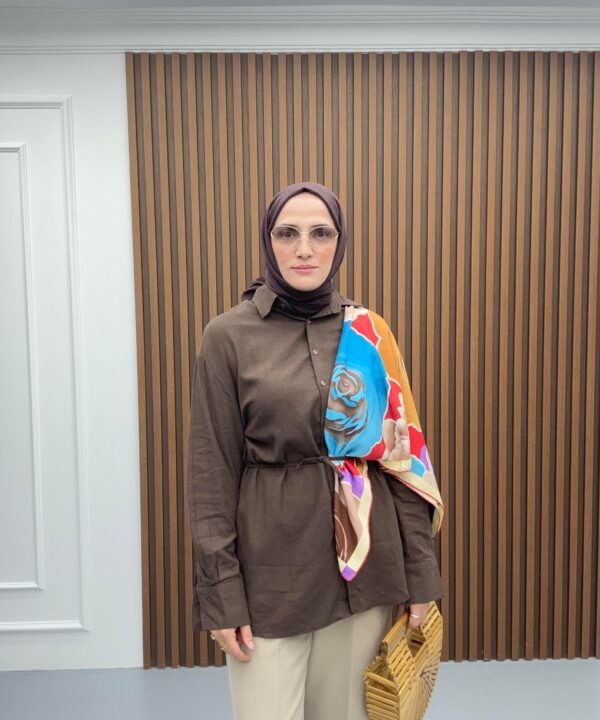 Bağcıklı Natural Keten Gömlek(Kahverengi, Pembe, Sarı)