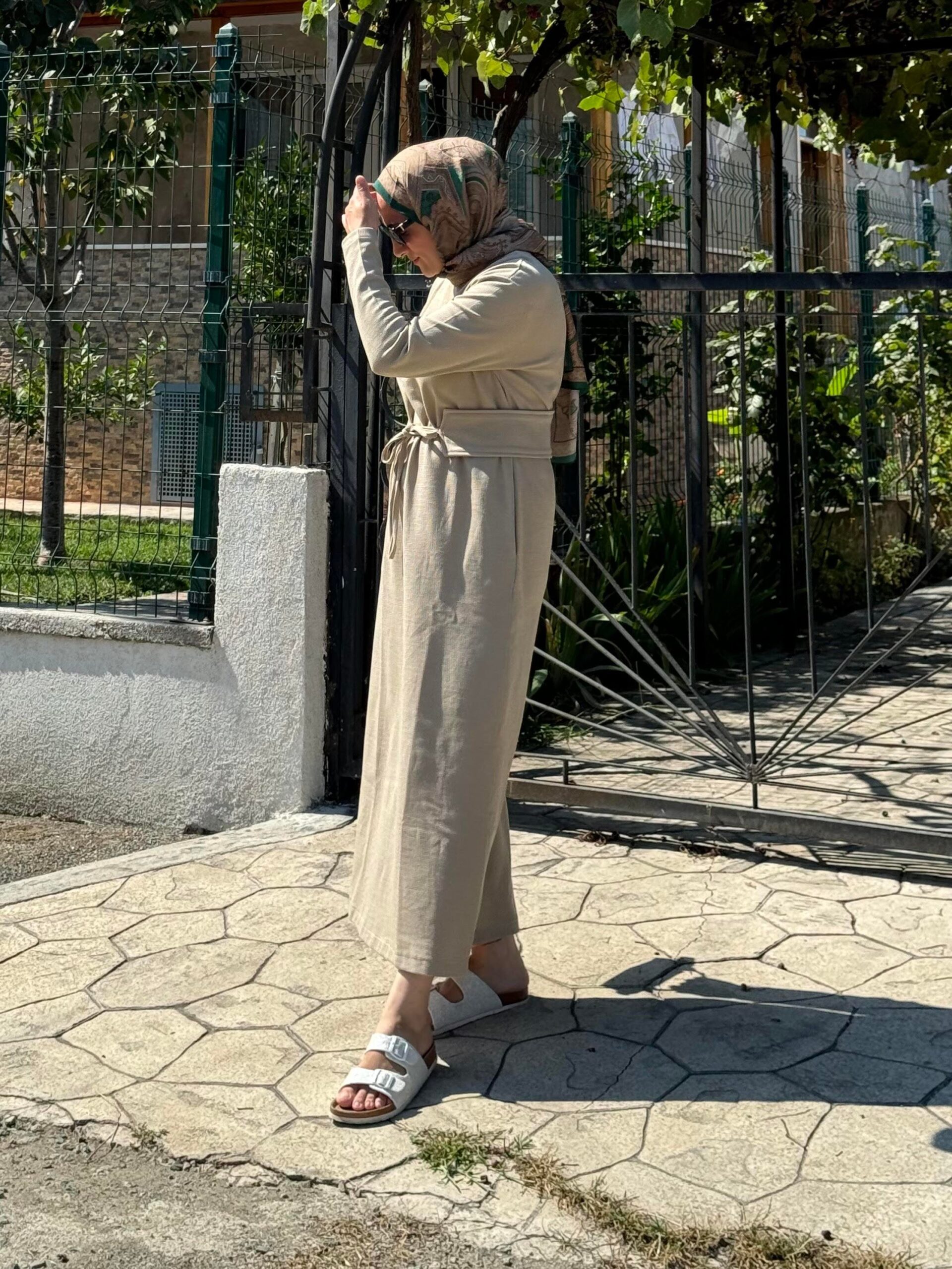 Basic Örme Kumaş Kemerli Elbise - Görsel 8