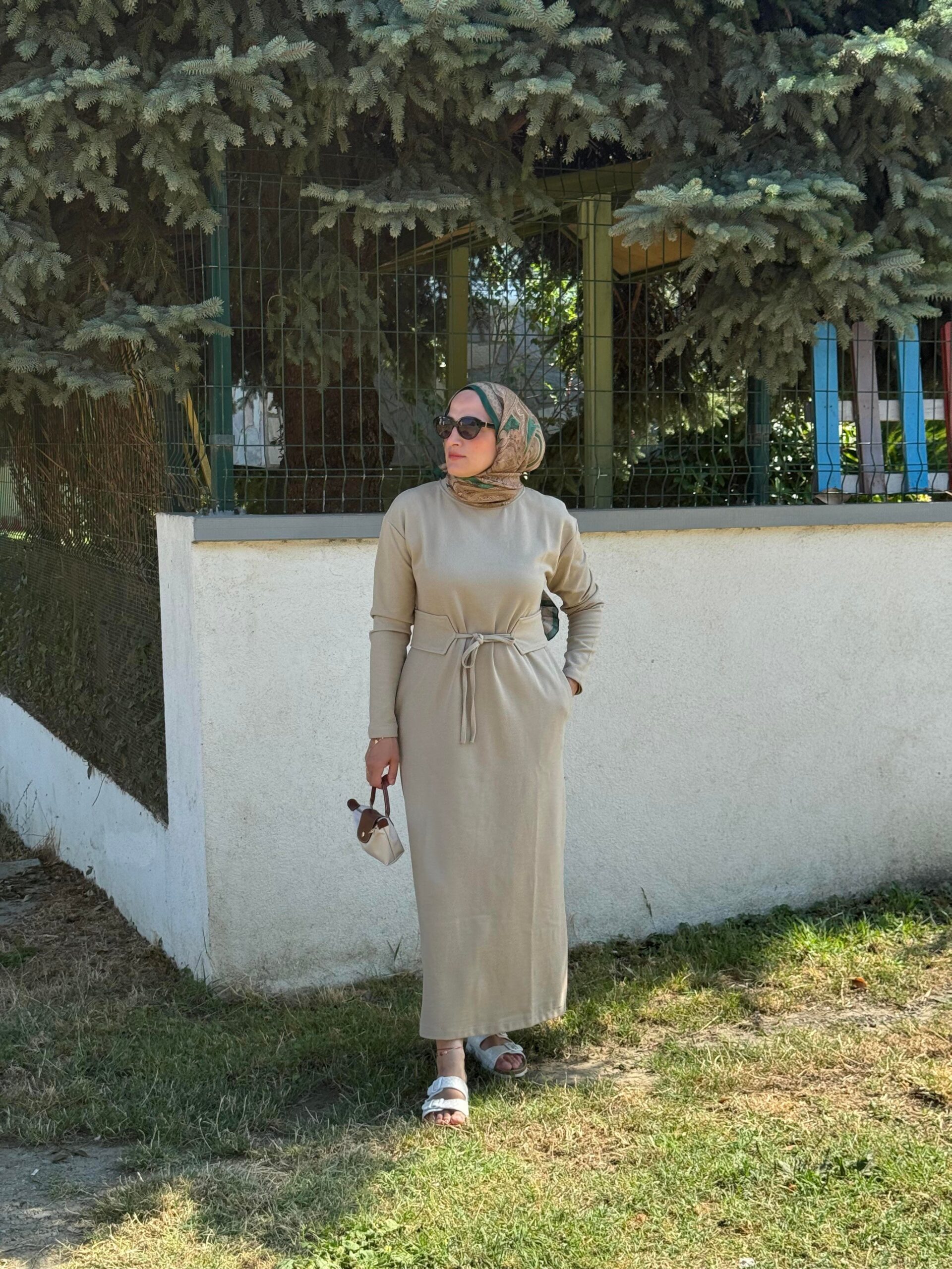 Basic Örme Kumaş Kemerli Elbise - Görsel 5