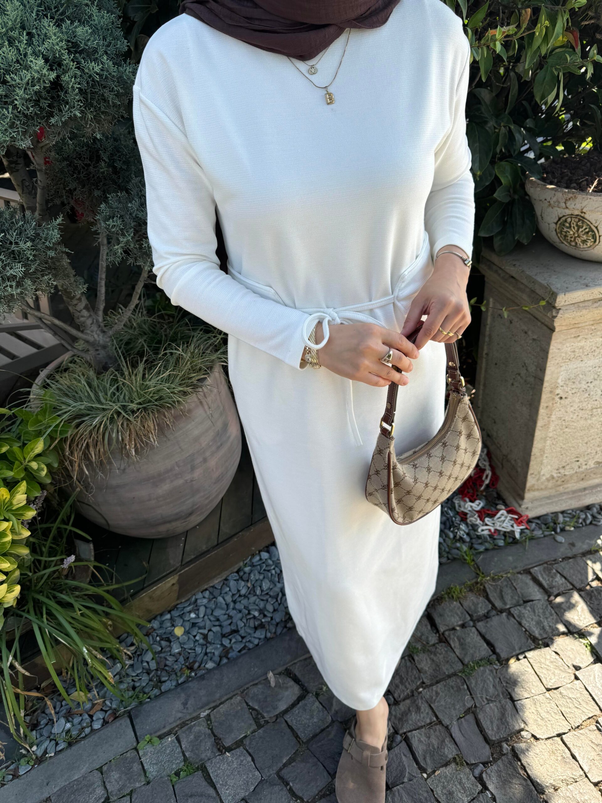 Basic Örme Kumaş Kemerli Elbise - Görsel 2