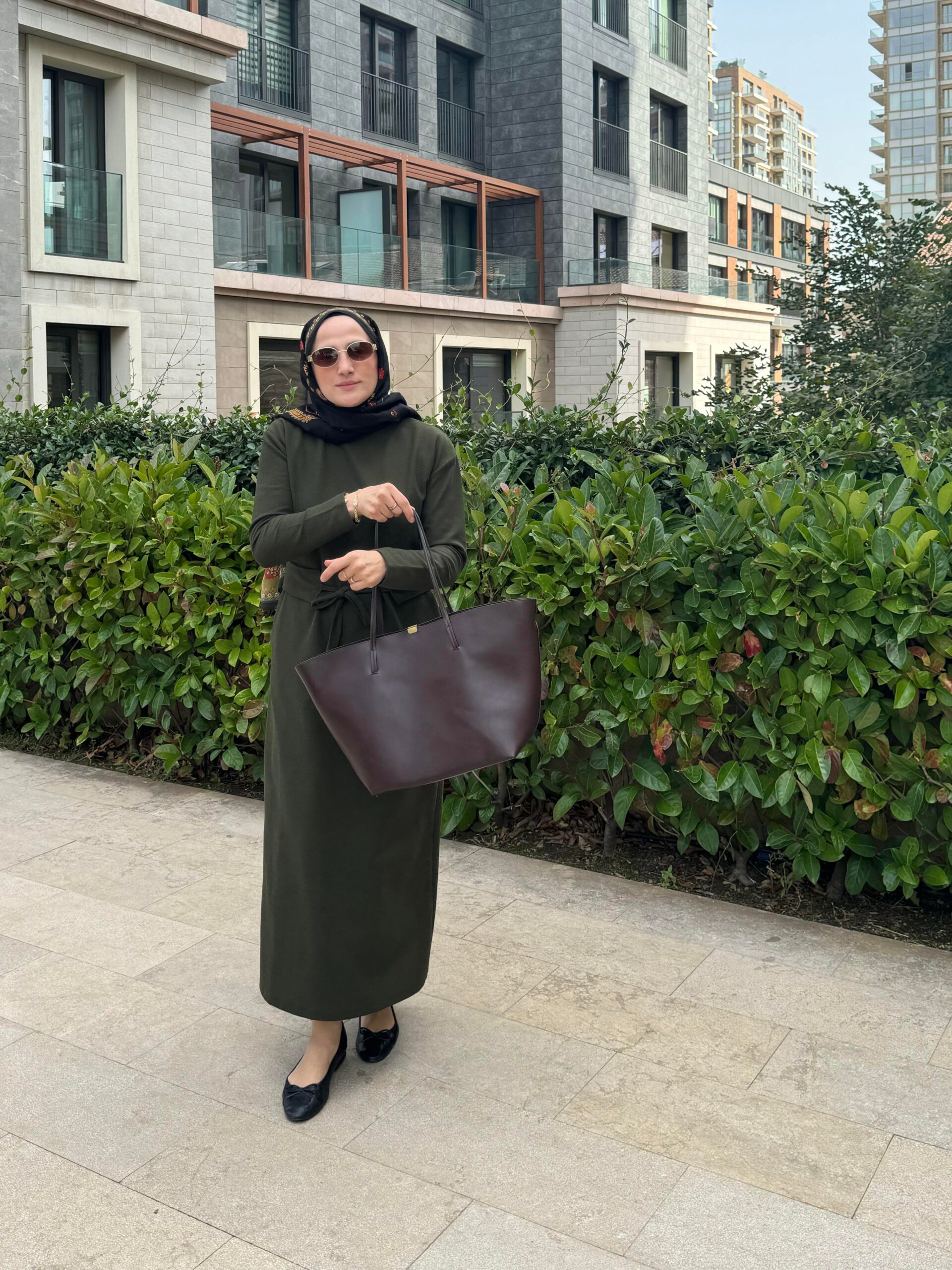 Basic Örme Kumaş Kemerli Elbise - Görsel 12