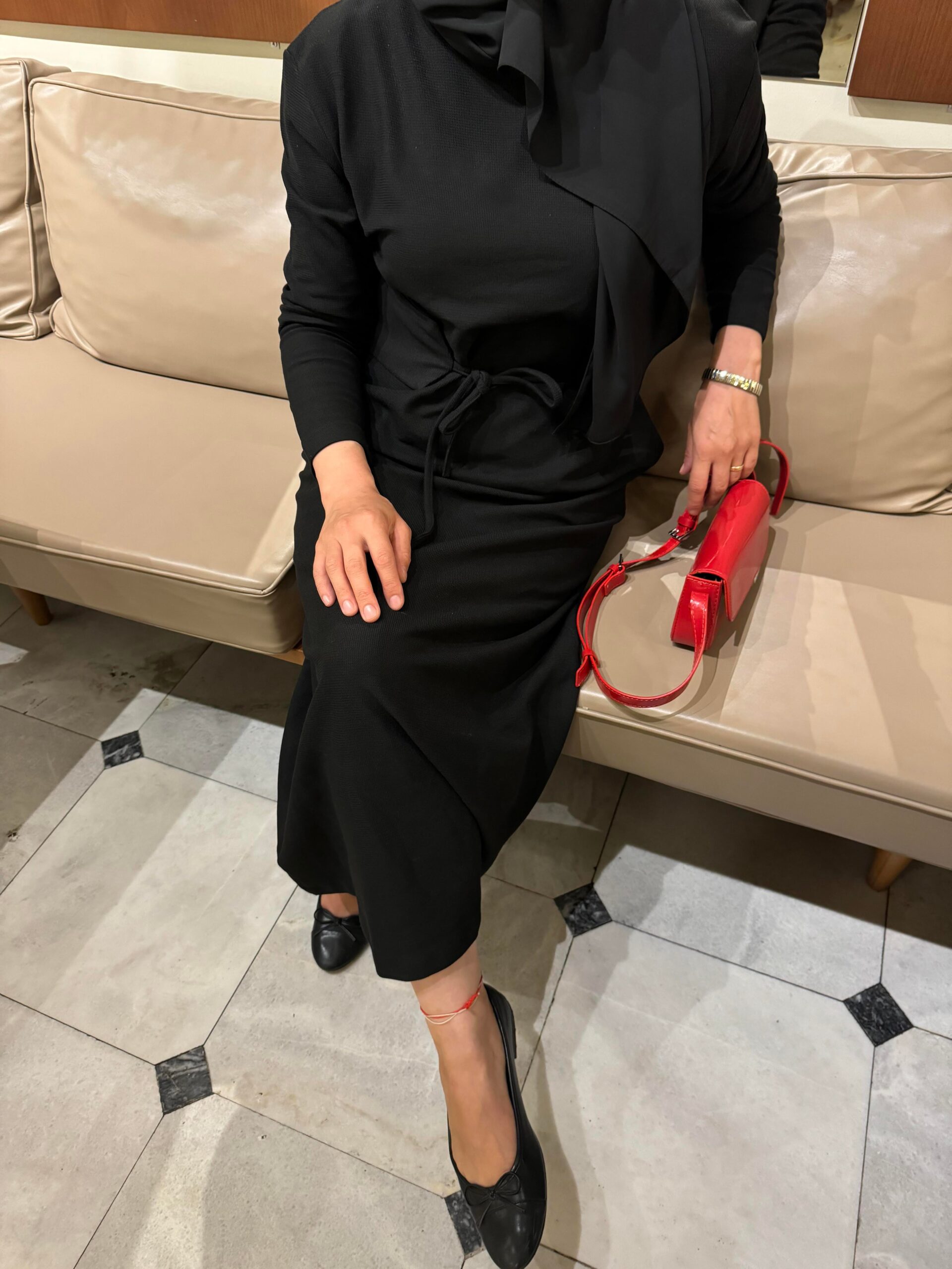 Basic Örme Kumaş Kemerli Elbise - Görsel 15