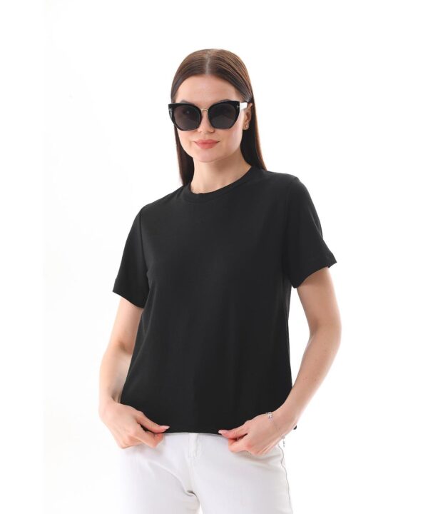 basic kısa kollu kadın tişört siyah renk