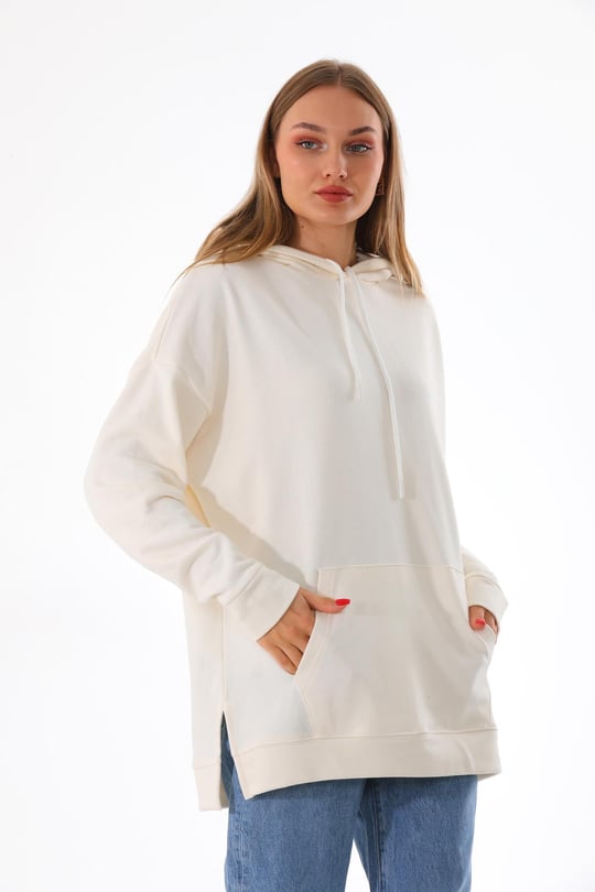 Bej hoodie kadın sweatshirt - Görsel 5