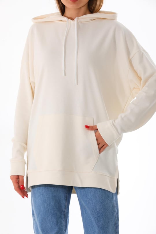 Bej hoodie kadın sweatshirt - Görsel 4