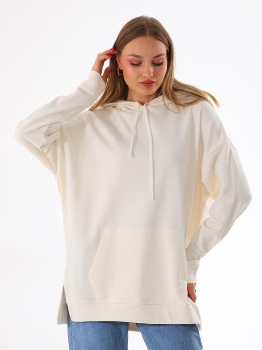 Bej hoodie kadın sweatshirt