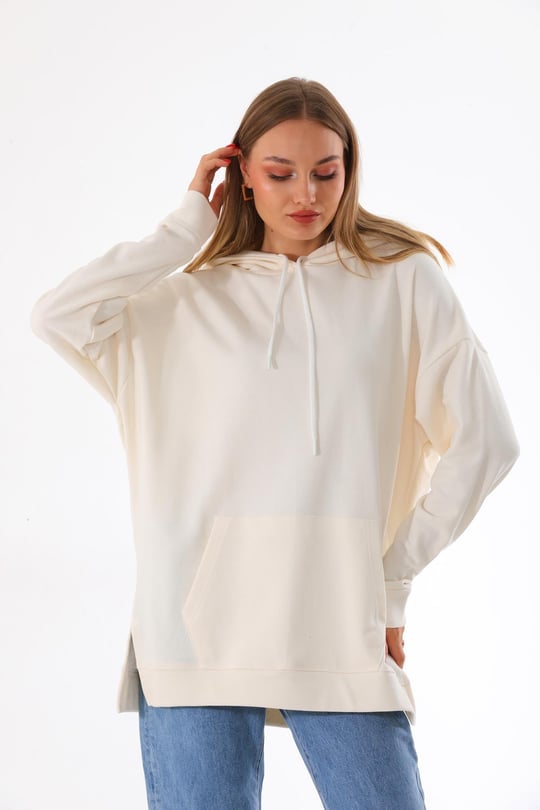 Bej hoodie kadın sweatshirt