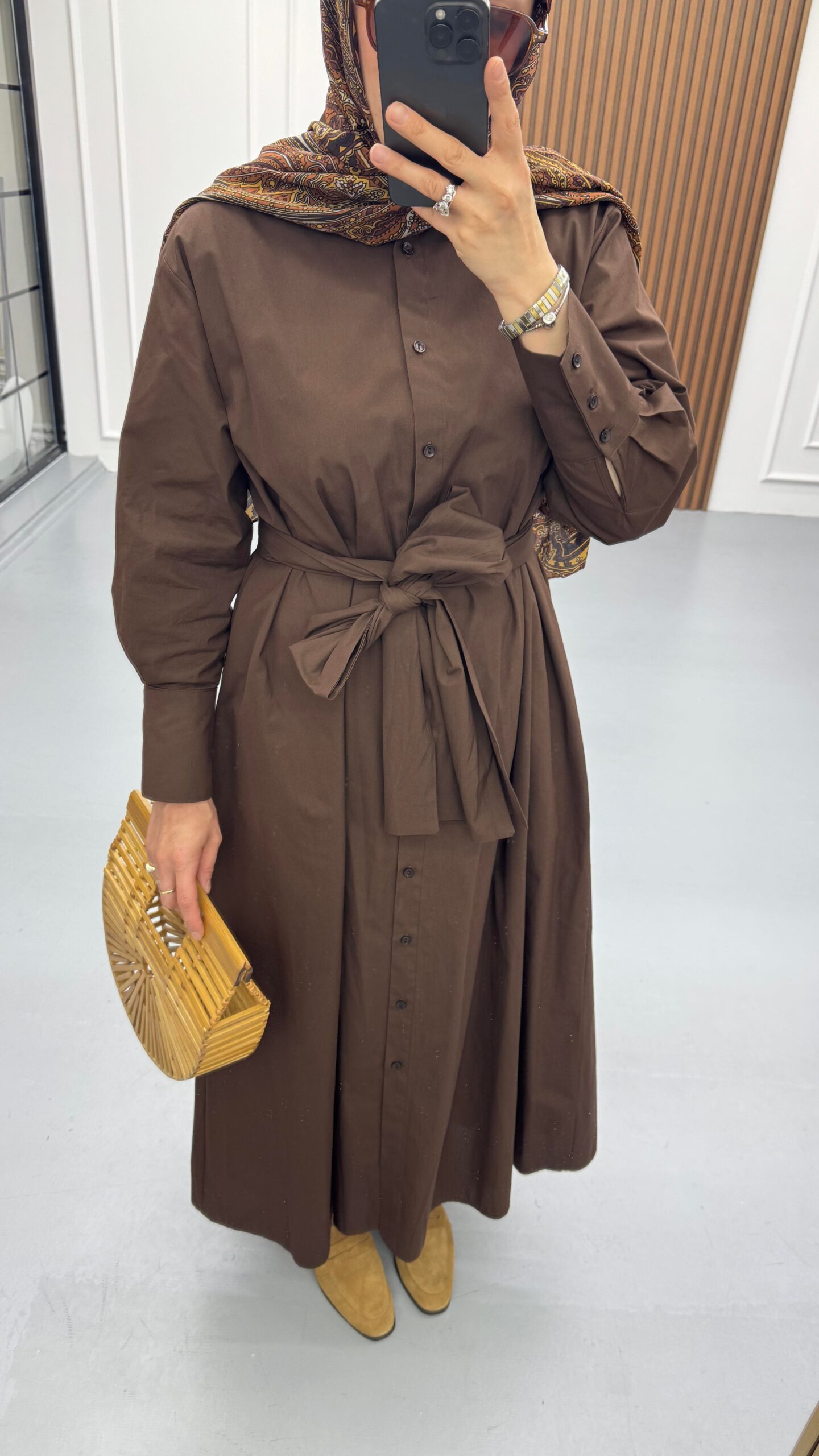 Geniş Kuşaklı Poplin Elbise - Görsel 7