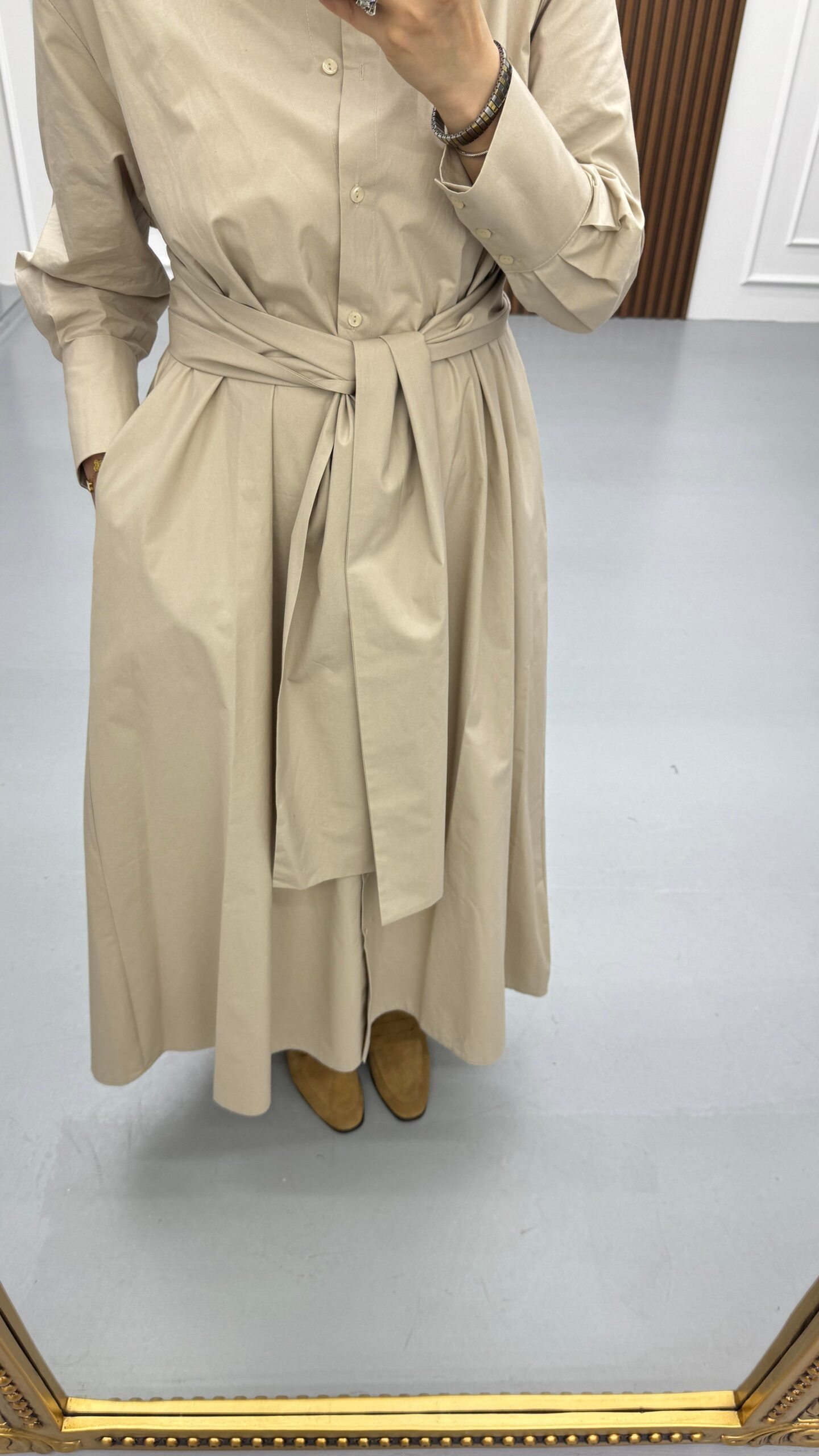 Geniş Kuşaklı Poplin Elbise - Görsel 5