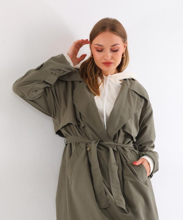 Haki Uzun Kadın Trençkot