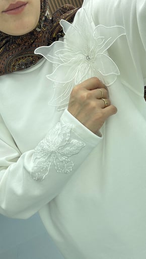 İthal Çiçek Detaylı Sweat - Görsel 6