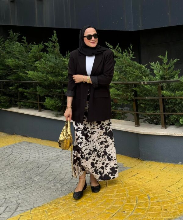 Leopar Desen Beli Lastikli Saten Etek