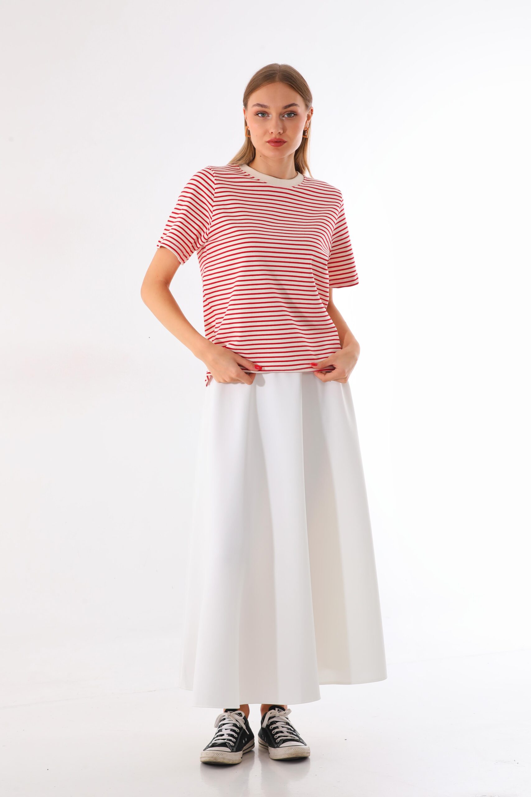 Scuba Kumaş Beyaz Valon Etek - Görsel 5