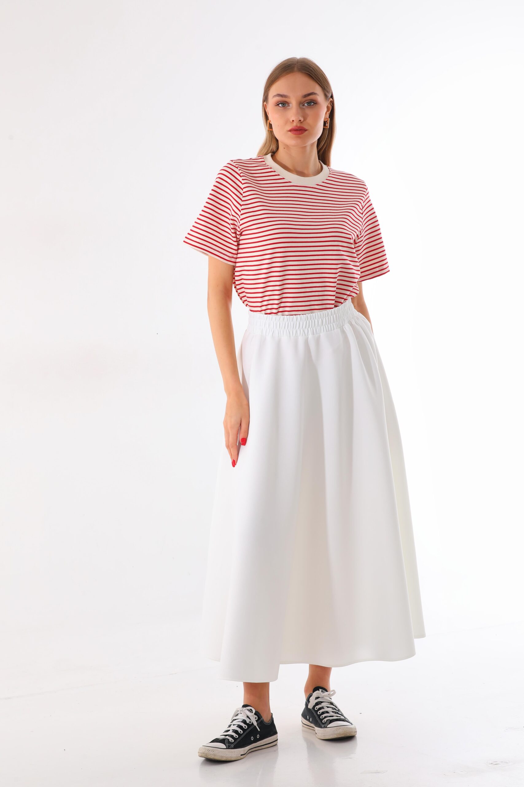 Scuba Kumaş Beyaz Valon Etek