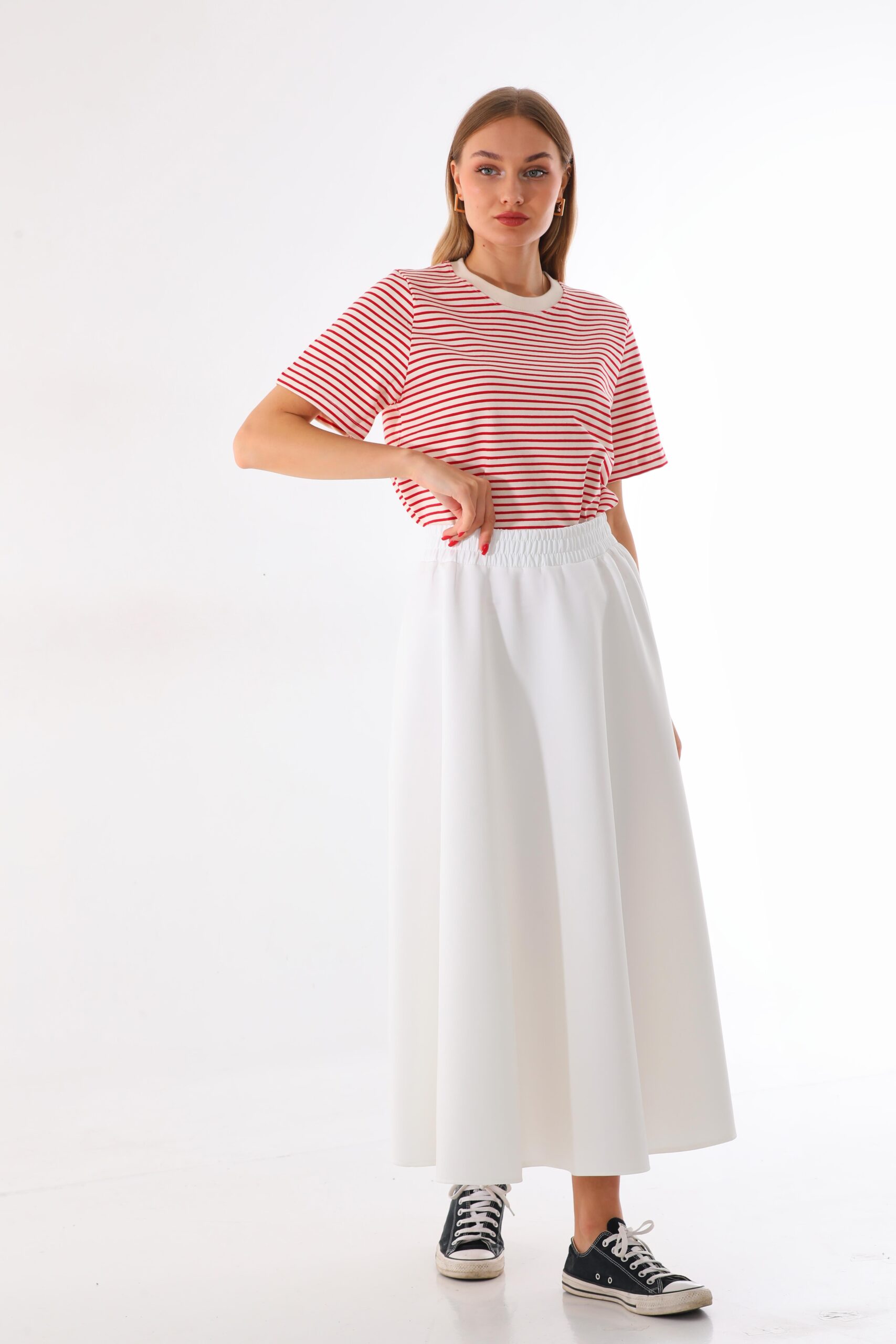 Scuba Kumaş Beyaz Valon Etek - Görsel 2