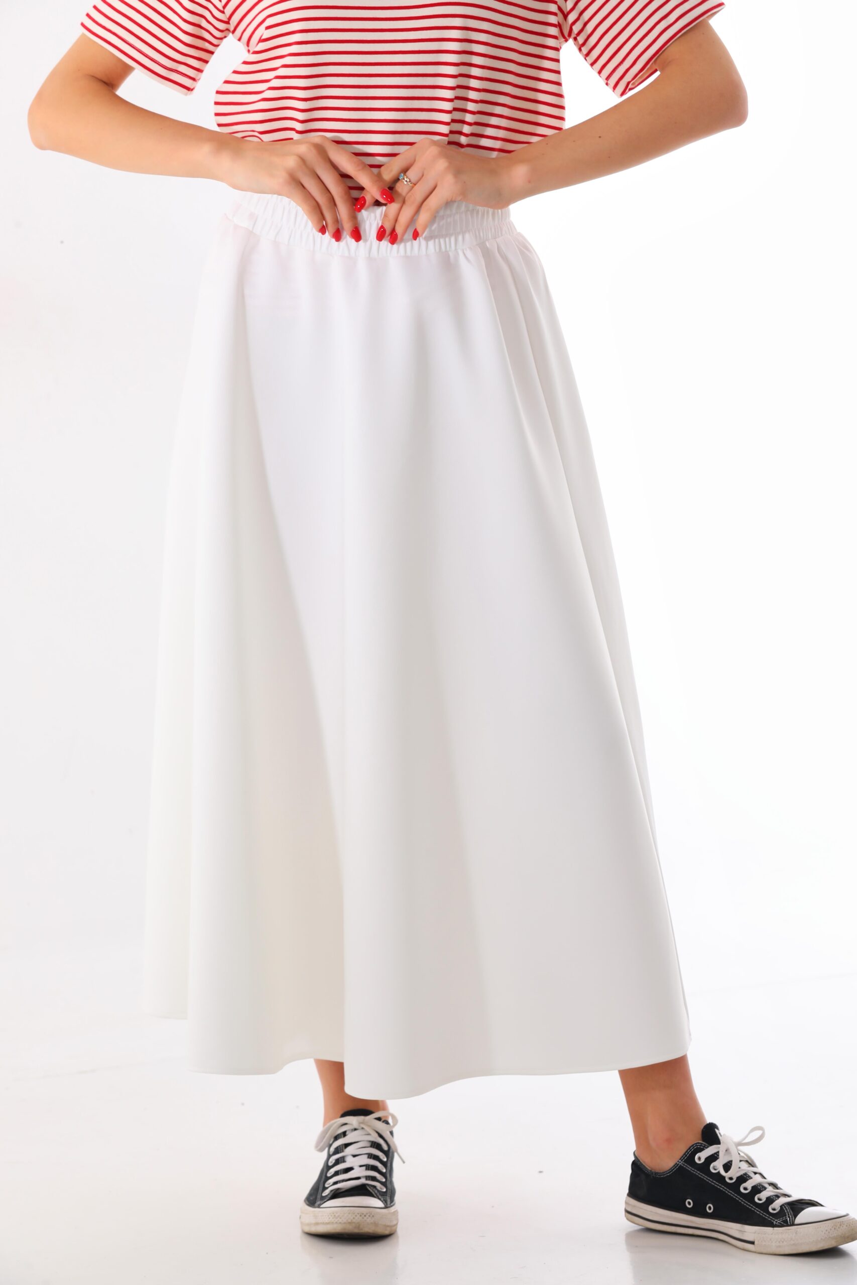 Scuba Kumaş Beyaz Valon Etek - Görsel 4