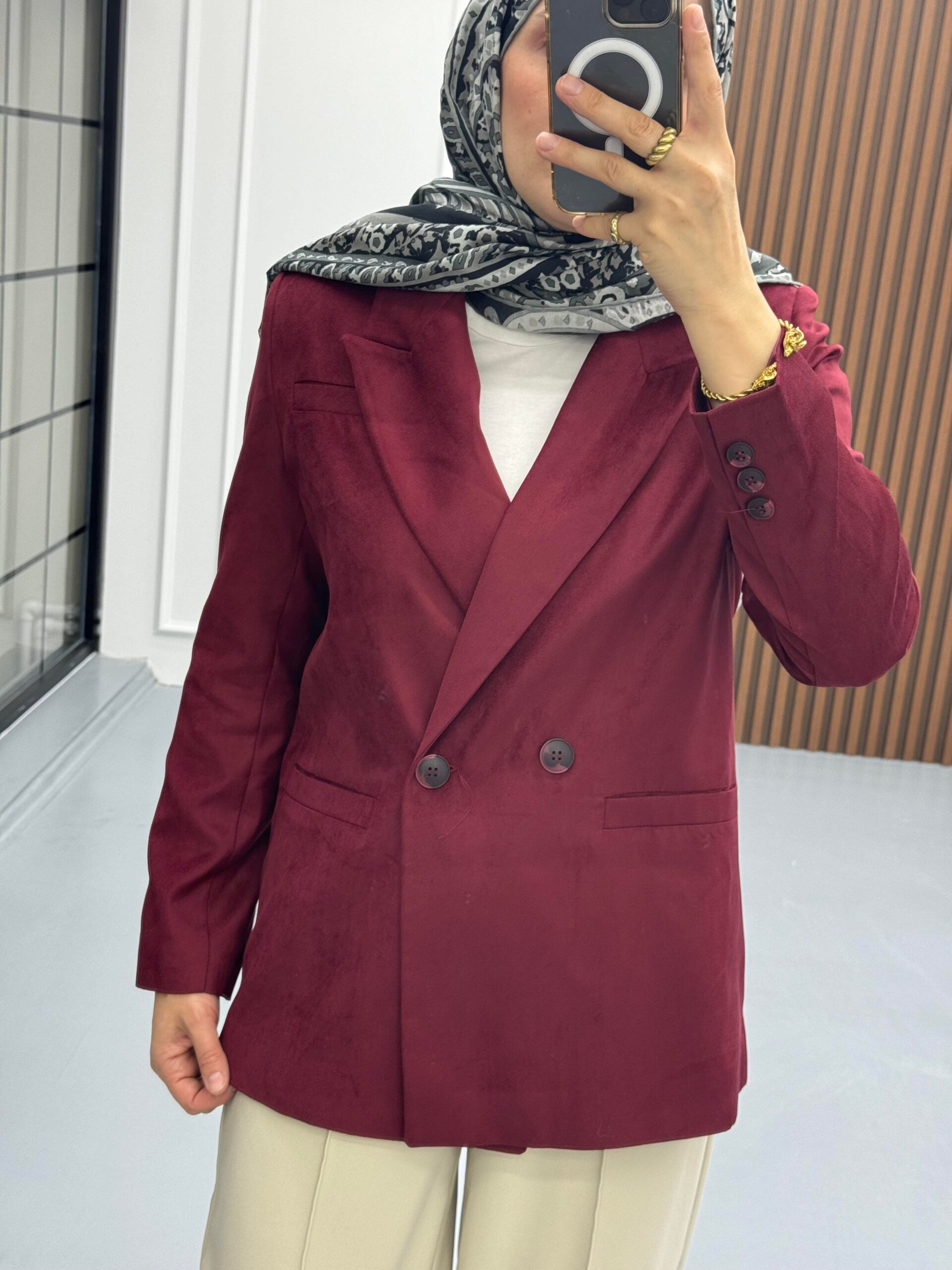 Süet Premium Ceket Bordo - Görsel 2