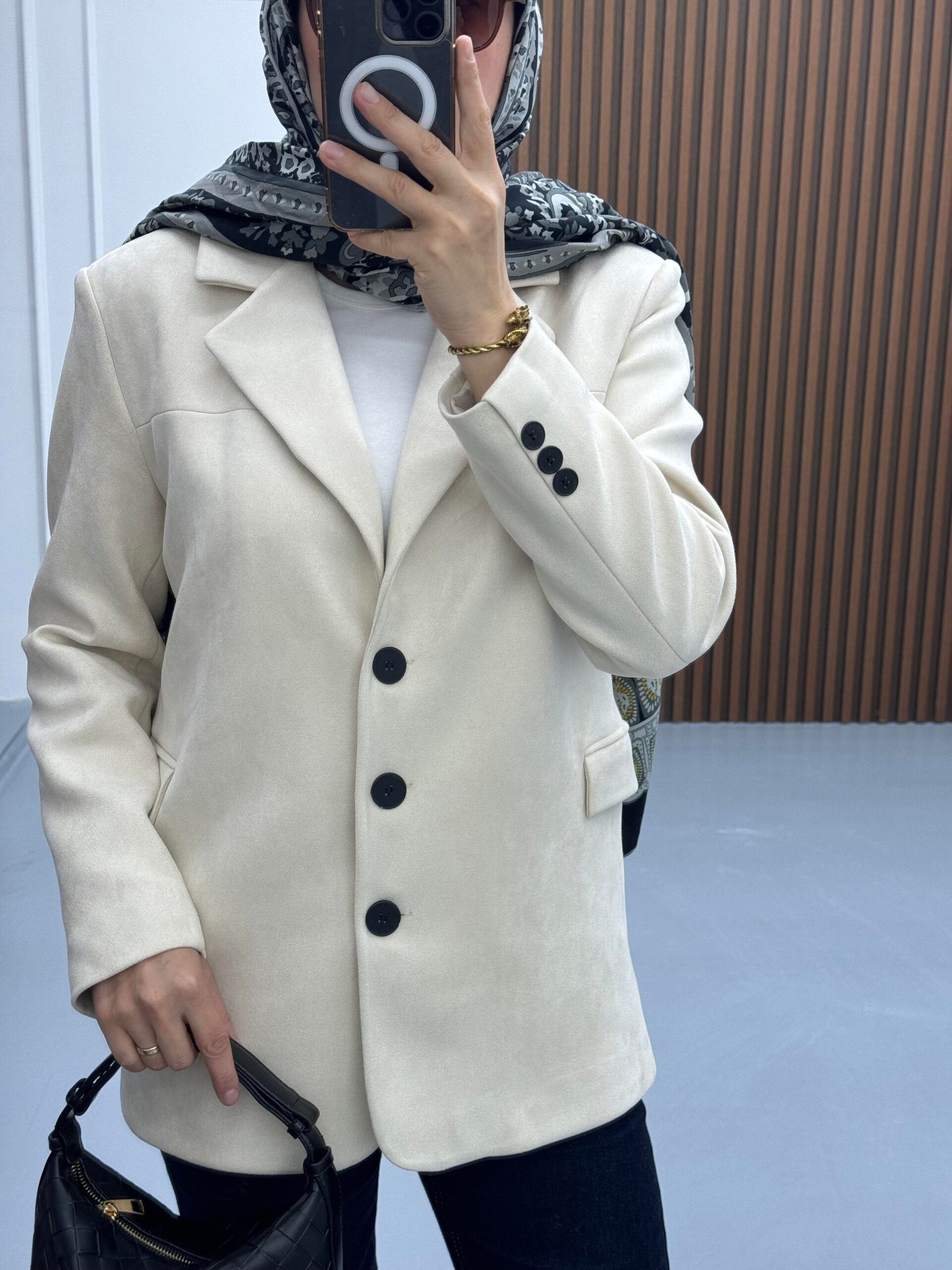 Süet Tasarım Ceket Ekru - Görsel 3