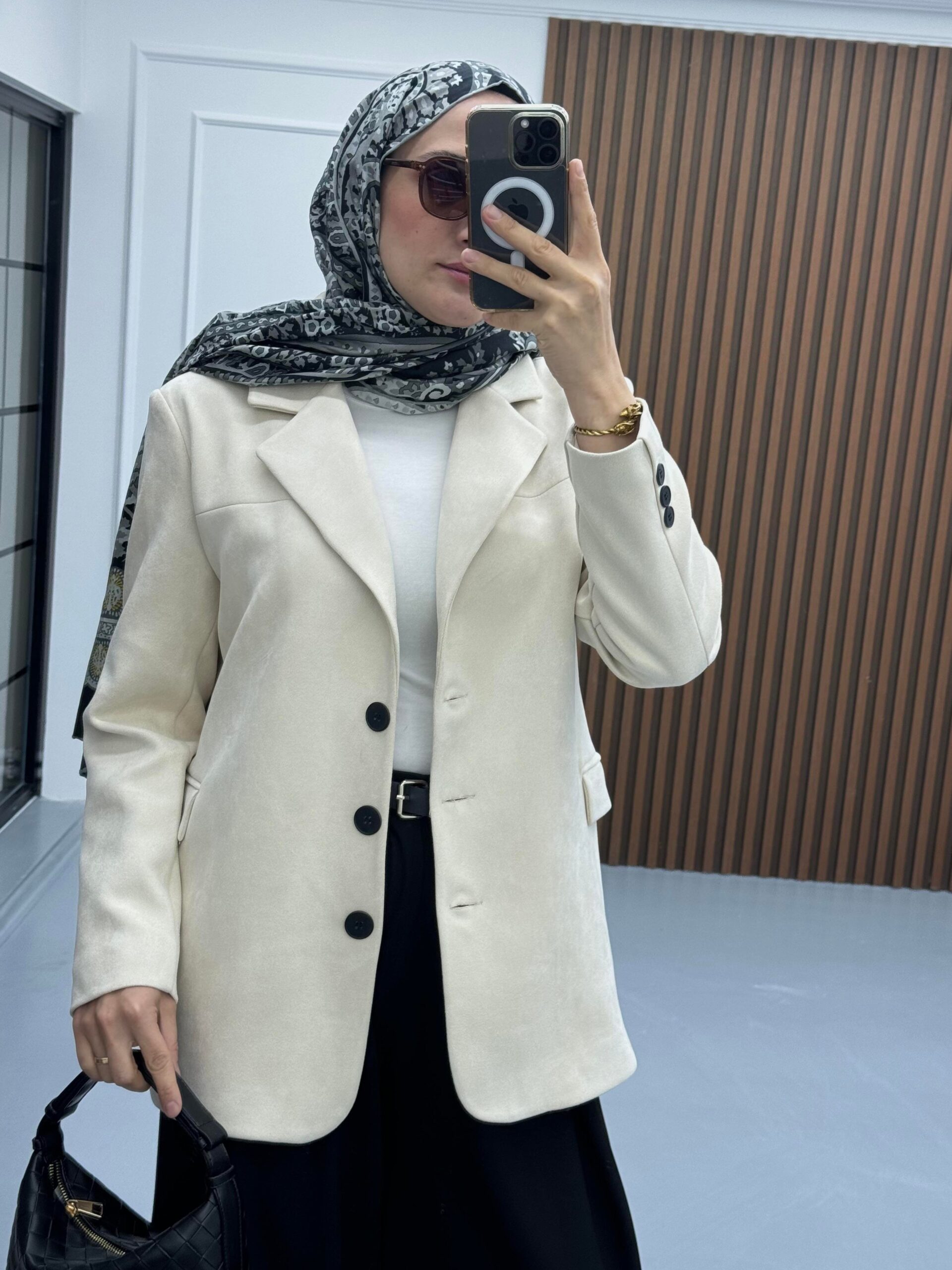 Süet Tasarım Ceket Ekru - Görsel 4