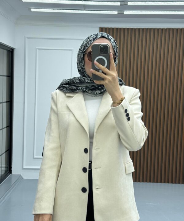 Süet Tasarım Ceket Ekru