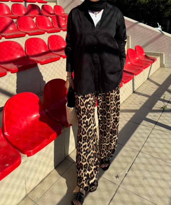 Yüksek Bel Leopar Desen Pantolon