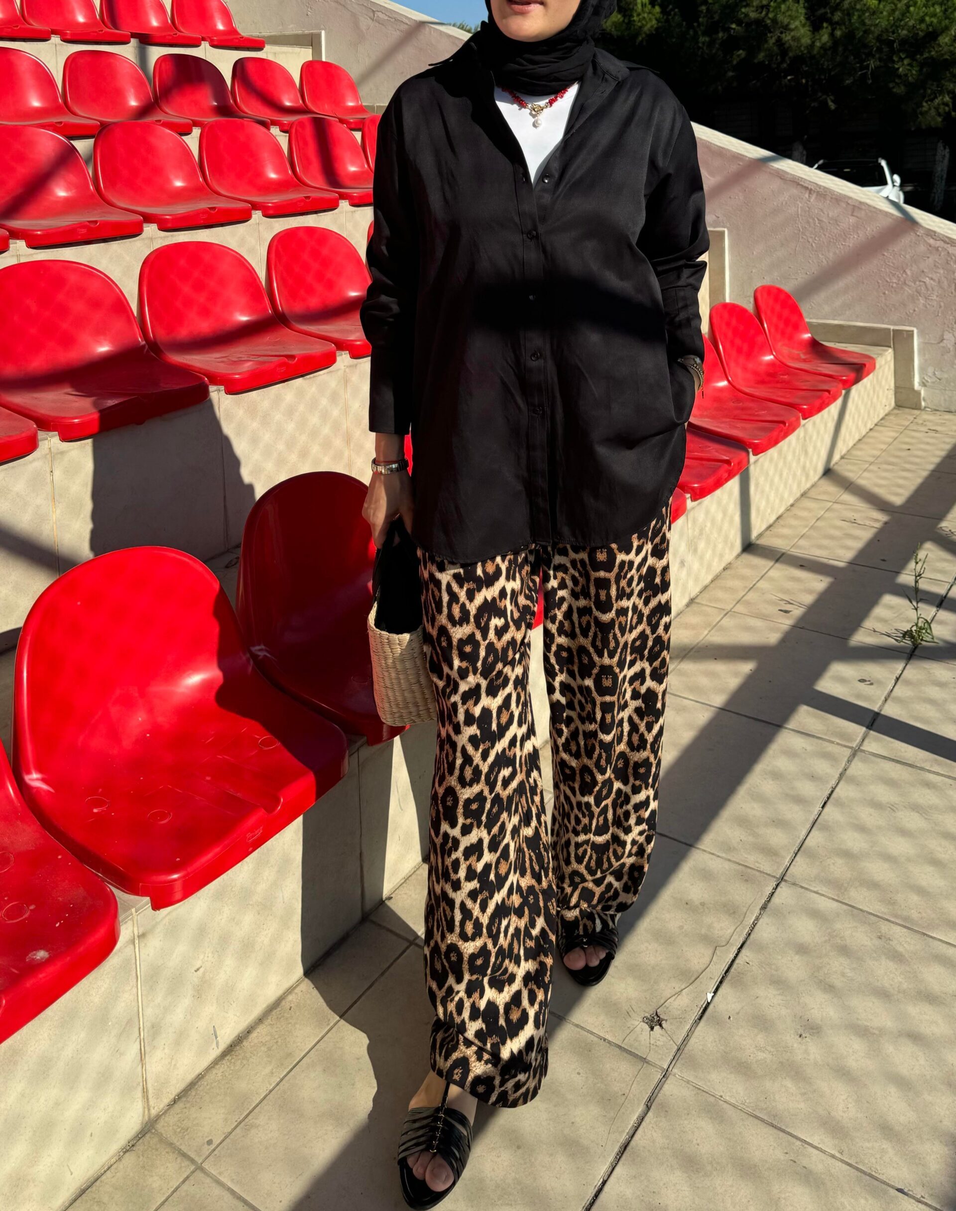 Yüksek Bel Leopar Desen Pantolon