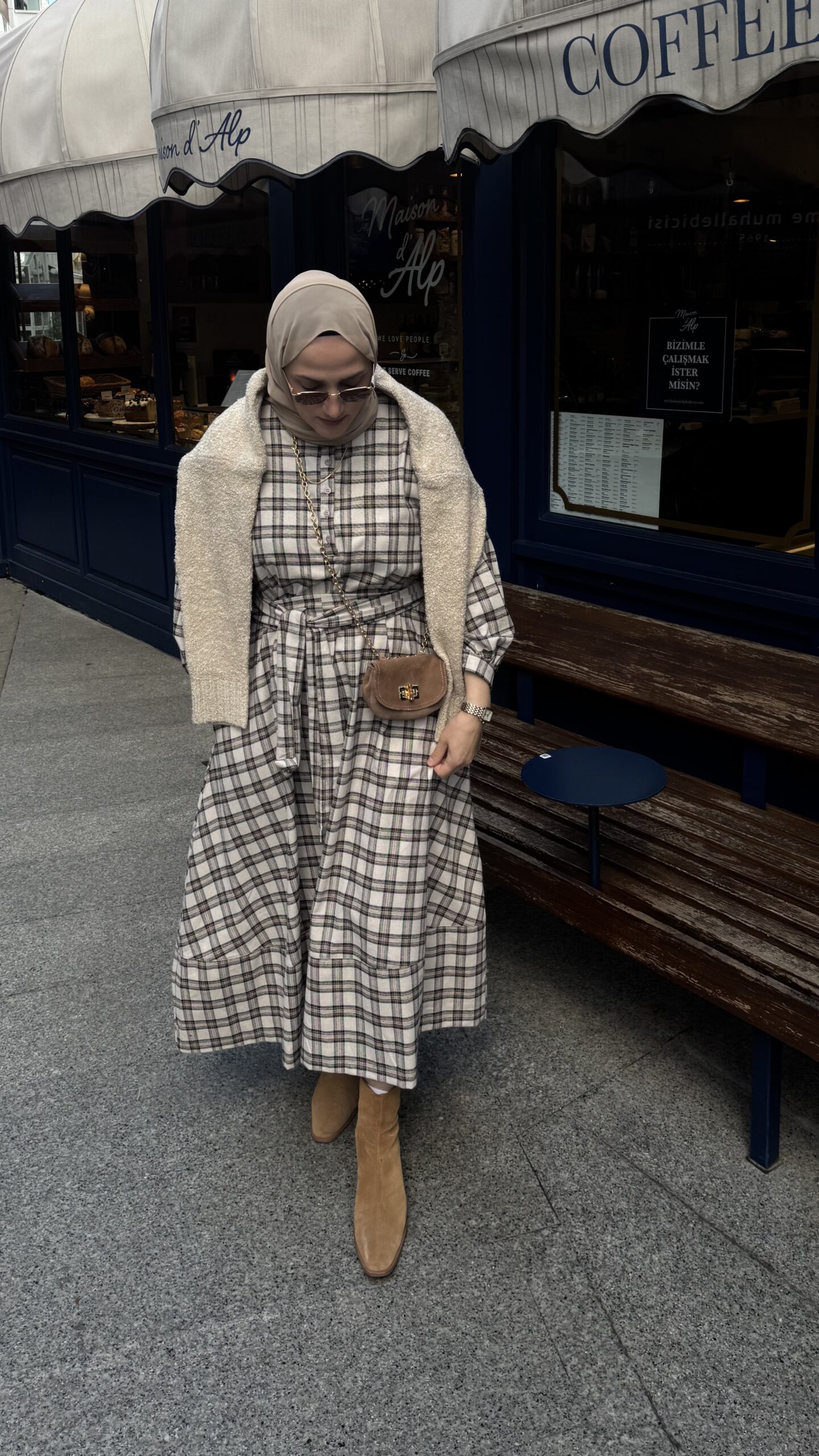 Ekose Kuşaklı Elbise - Görsel 5