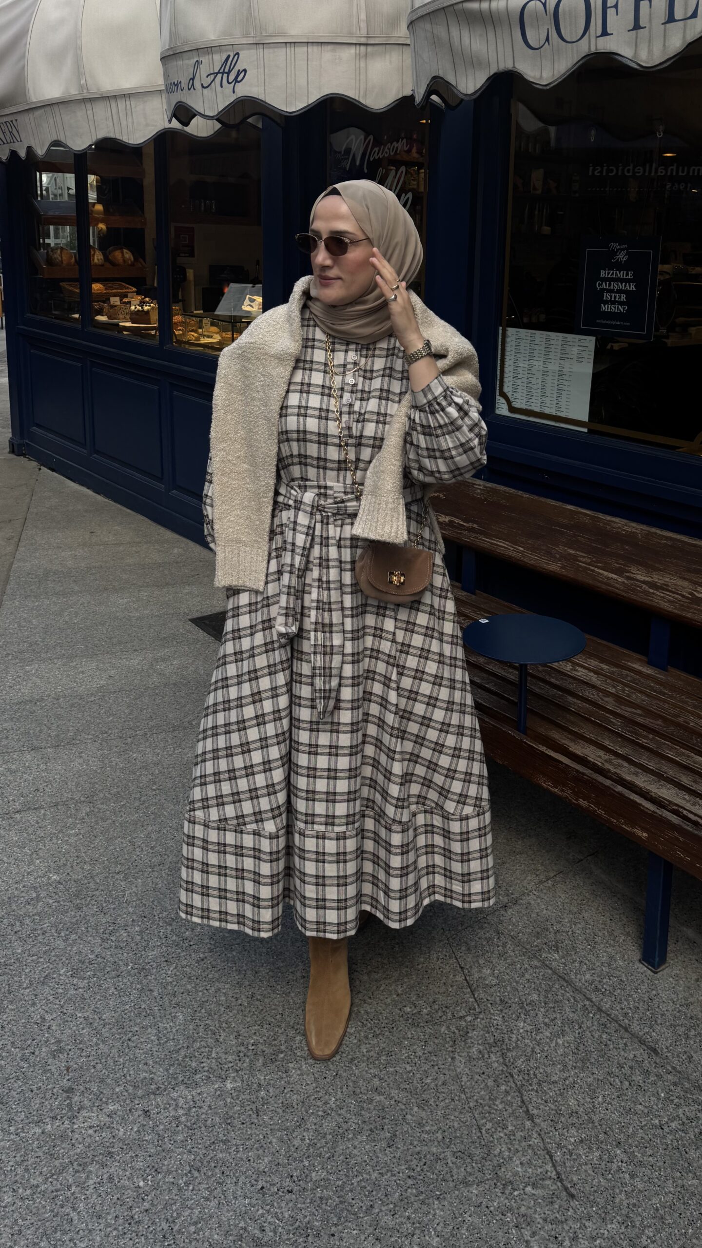 Ekose Kuşaklı Elbise - Görsel 6