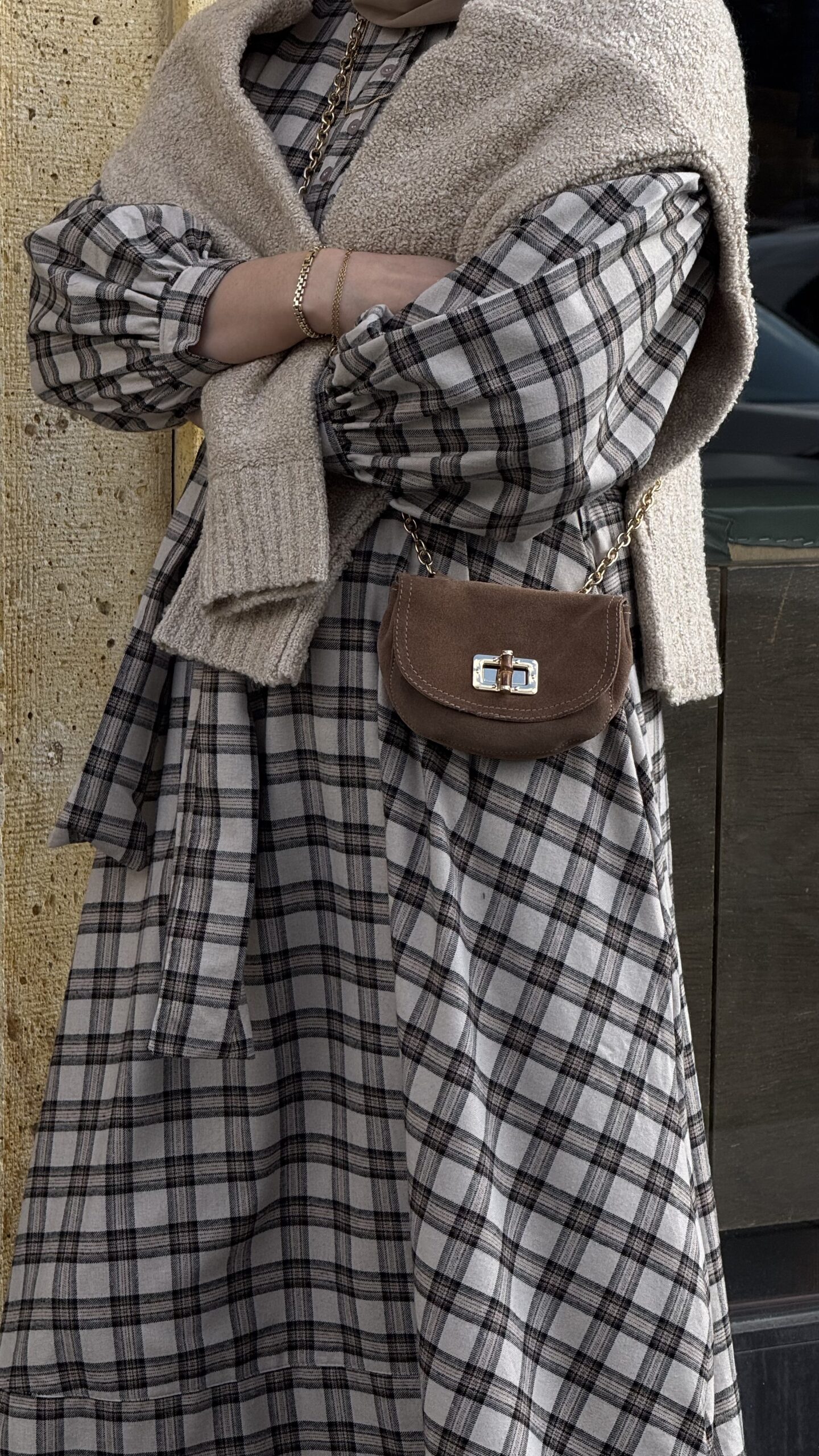 Ekose Kuşaklı Elbise - Görsel 7